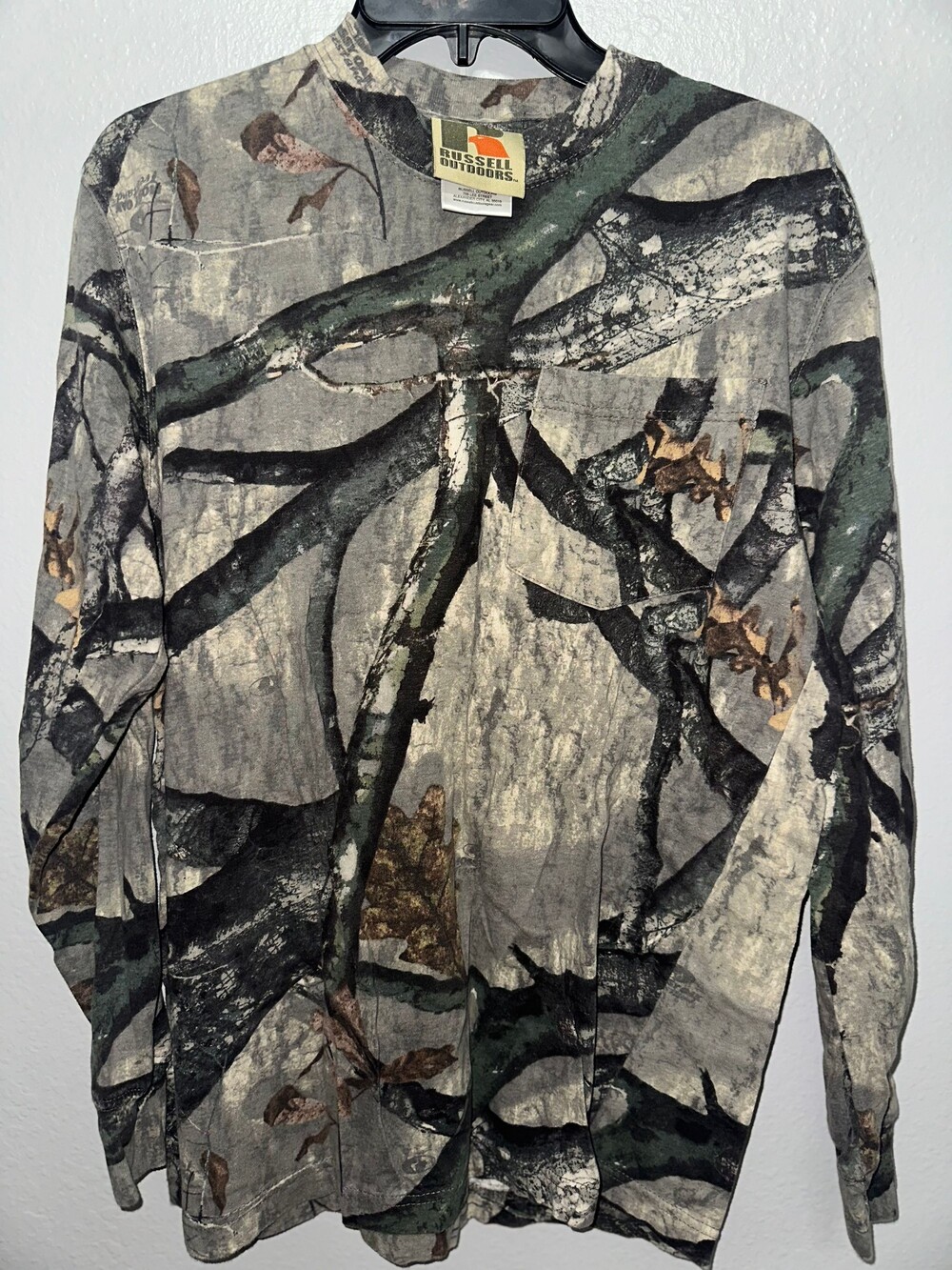 Russell Outdoors Explorer Camo Long Sleeve Pocket Tee Men’s M Hunting Y2K